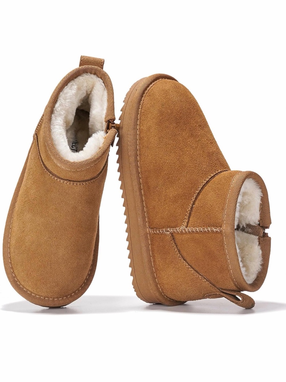 Project Cloud Kids Genuine Suede Fur-Lined Ankle Boots Chestnut